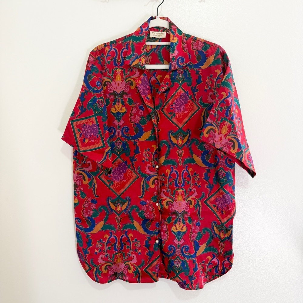 Vintage Victoria’s Secret Gold Label Sleep Shirt Blouse Oversized Red